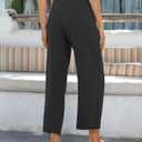 siliteelon Wide Leg Linen Pants for Women Summer Capri Palazzo Flowy Pants Casual Loose High Waist Trousers with Pockets (Black, L)