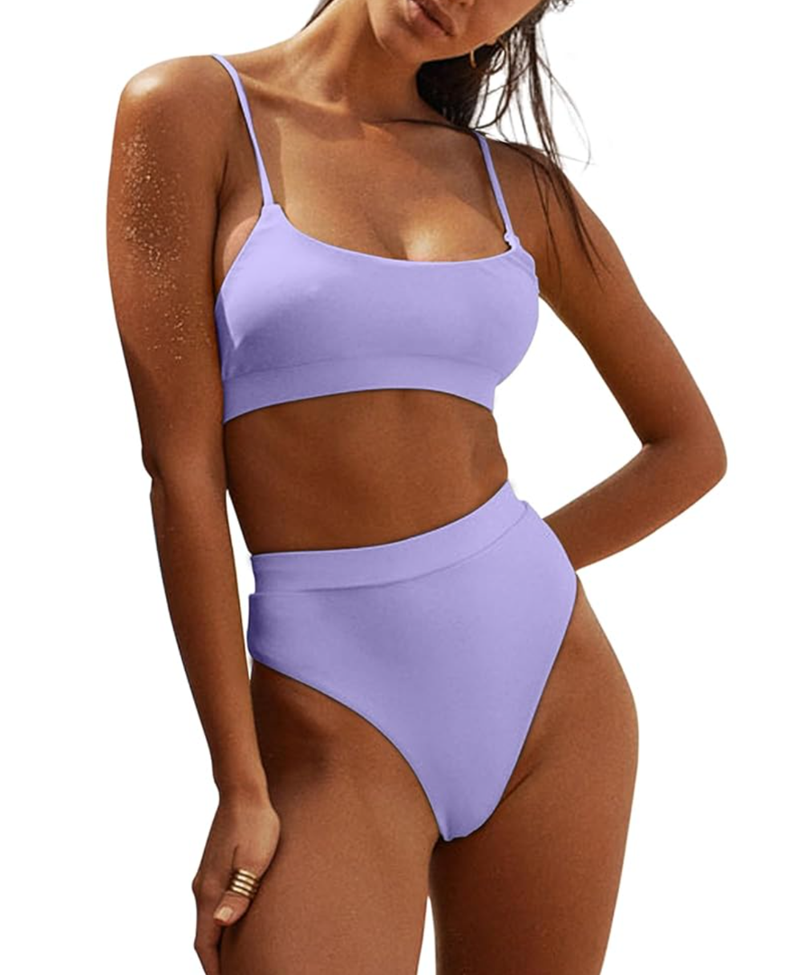 MELYUM High Waisted Bikini Sets for Women Two Piece Swimsuit Tummy Control Bathing Suit Cheeky Bottoms Push Up Top, L