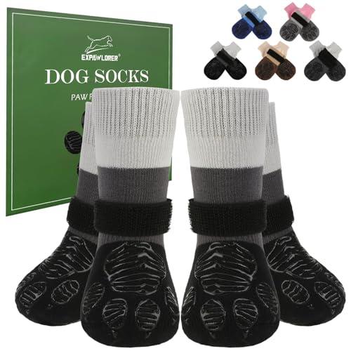 EXPAWLORER Anti Slip Dog Socks to Prevent Licking Paws, Dog Shoes for Cold Winter Snow, Dog Booties for Hardwood Floors, Dog Boots & Paw Protectors with Grippers for  Senior Dogs Medium