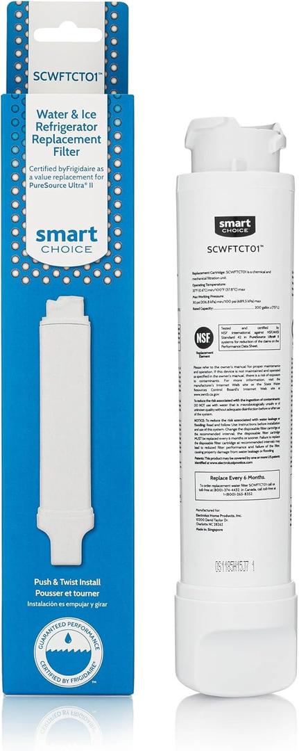 Smart Choice SCWFTCTO1 Refrigerator Water & Ice Filter, Genuine Replacement for Frigidaire EPTWFU01 PureSource Ultra II and Electrolux EWF02 PureAdvantage