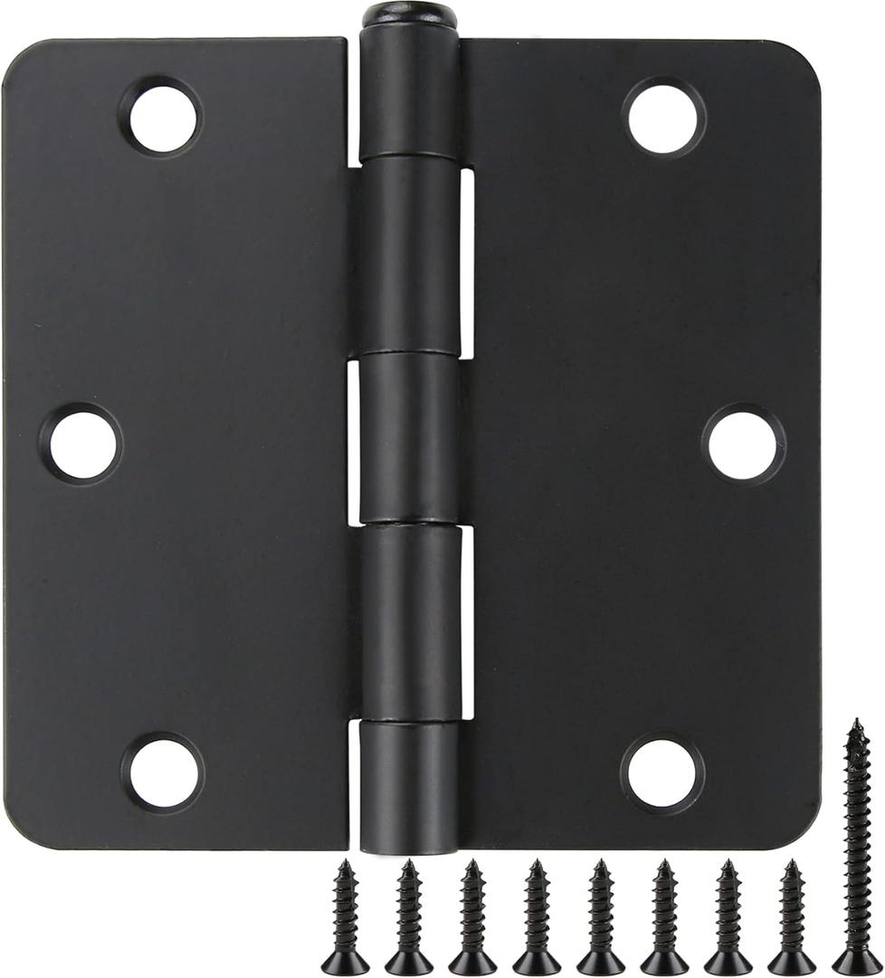 12 Pack Black Door Hinges Black Matte Black Hinges for Doors 3 1/2 Interior Door Hinges 3.5" x3.5 Inch Hinges Rounded 1/4" Raidus Standard Residential Bedroom Door Hinge Sturdy Door Hardware
