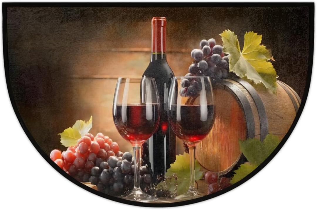 cfpolar Half Round Door Mat Wine Grapes Half Moon Doormat Absorbent Bedroom Kitchen Floor Mat Non Slip Decoration Semi Circle Entrance Welcome Rug for Indoor Outdoor Patio Fireplace Decor 24"x36"