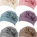 JenPen 6 Pcs Chemo Headwear for Women Stretchy Soft Turbans for Cancer Solid Beanie Flower Chemo Caps for Hair Loss
