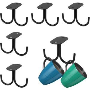 HOMOKUS 6 PCS Mug Holder with 12 Mug Hooks, Under Cabinet Hooks, for Mugs and Coffee Cups, Color: Black