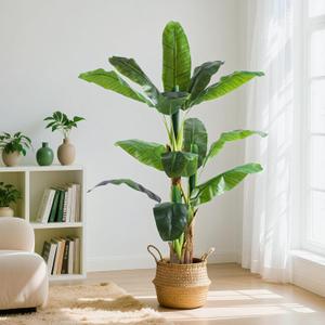 5ft Extra Tall Artificial Banana Tree, Fake Banana Leaf Plant with 12 Faux Banana Leaves, Perfect for Home Indoor Outdoor Patio Office Tropical Decor