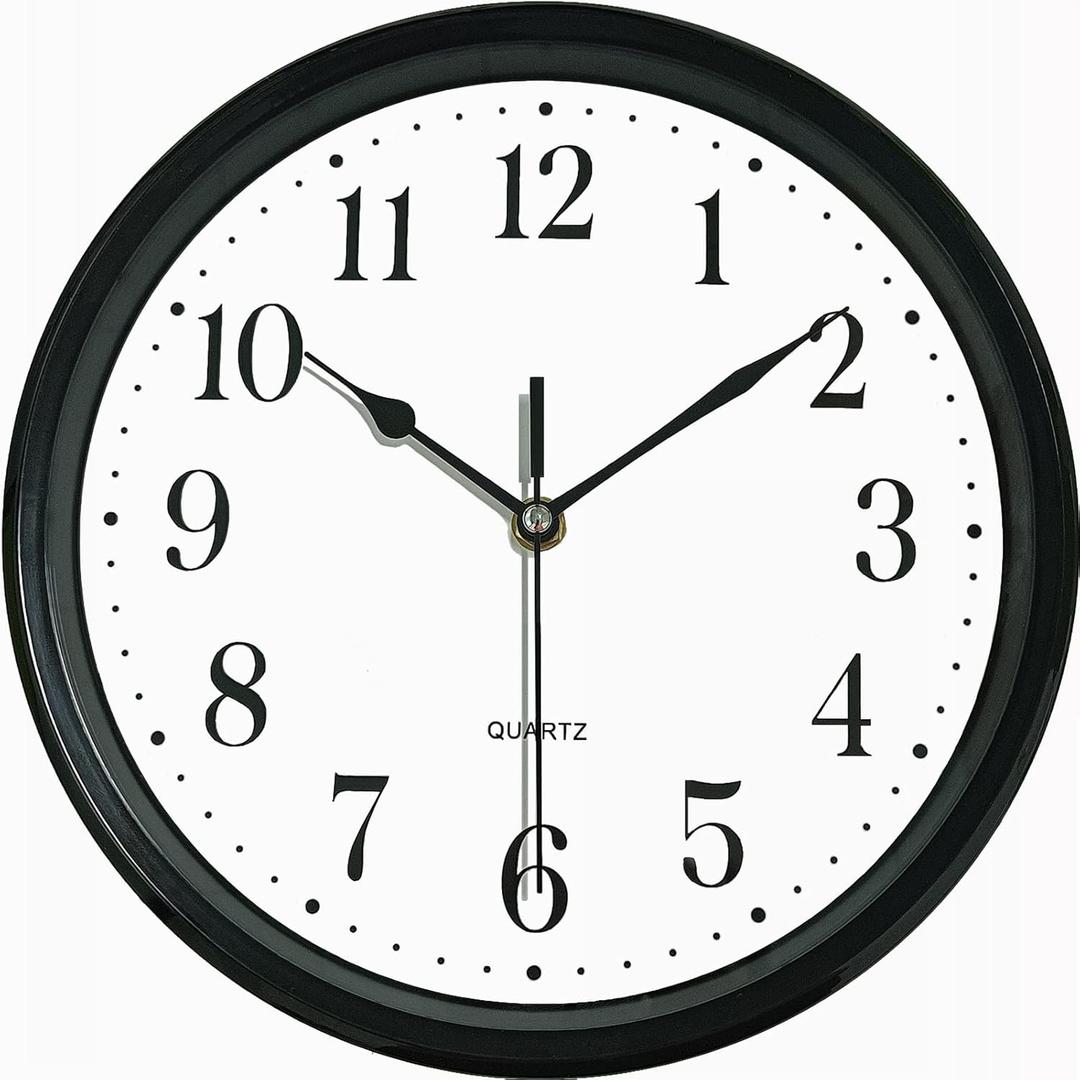 WOOPHEN Wall Clock 10 Inch Silent Non-Ticking Modern Clocks Battery Operated - Analog Small Classic for Office, Home, School, Bathroom, Kitchen, Living Room, (Black)