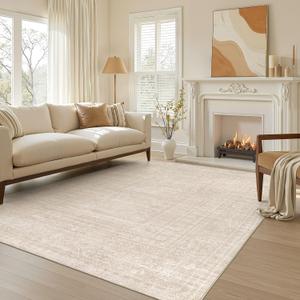 6x9 Area Rugs Living Room: Washable Large Vintage Beige Rug Neutral Non-Slip Soft Stain Resistant Indoor Carpet for Bedroom Nursery Dining Room Under Table Bed Home House Office Playroom