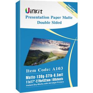 Uinkit Brochure Paper Glossy Double Sided 8.5x11 Inkjet 37lb 140gsm Dye ink Thin Photo Picture Flyer Calendar Magazine CD Cover letter (100, 11x17-matte)