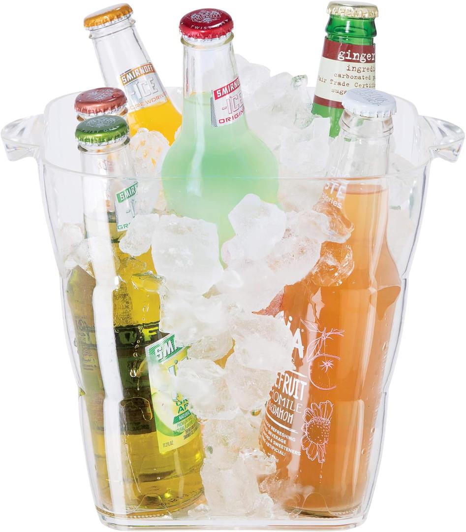OGGI Acrylic Square Ice Bucket - Clear Beverage Cooler w/Handles, Wine Cooler, Beer Chiller, Ideal Drink Buckets for Parties, Use Ice Tub for Indoor or Outdoor Bars, 8 x 8 (8-Inch by 8-Inch)