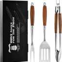 Heavy-Duty Heat-Treated Ash Wood BBQ Grilling Tools Set | Extra-Thick Stainless Steel Spatula, Fork & Tongs | Essential Barbecue Accessories, for Grill Enthusiasts