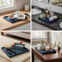 30 * 16 Inch Rectangular Ottoman Tray | Textured PU Leather, Waterproof & Heat-Resistant Storage for Coffee/Dining Tables, Sofa, Bed, Entertainment & Party (Navy Blue, 30 * 16in)