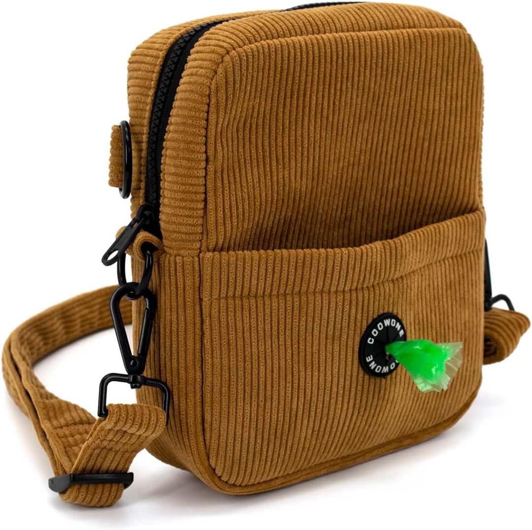 COOWONE Dog Treat Pouch,Velvet Dog Training Pouch Bag Built-in Poop Bag Dispenser | Large Capacity Pet Treat Training Bag for Treats, Kibbles, Pet Toys (Brown)