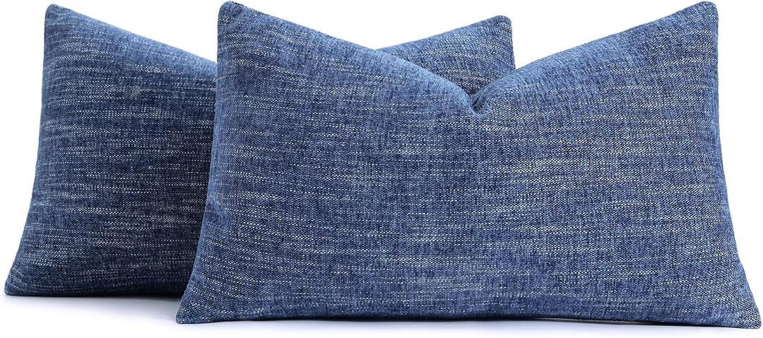 decorUhome Chenille Decorative Throw Pillow Covers 12x20 Set of 2, Lumbar Farmhouse Textured Neutral Solid Accent Pillow Covers for Couch Sofa Bed Living Room Home Decor, Navy Blue