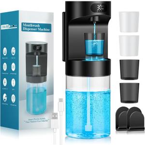 Automatic Mouthwash Dispenser for Bathroom,20.29 oz Touchless Electric Mouth Wash Dispensers Bathroom Accessories Set with 4 Magnetic Cups,4 Modes Wall Mounted Mouth Wash Dispenser for Home & Kids (Black)