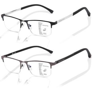 LianSan Premium Progressive Multifocus Reading Glasses Men - No-Line Aluminum Trifocal Blue Light Blocking Computer Readers(Multicolor P,2.00x)