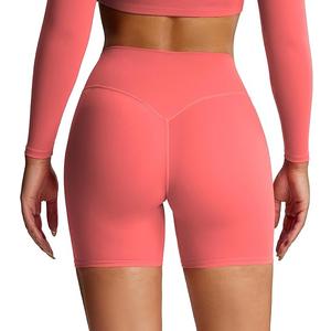 Aoxjox Metamorph Workout Biker Shorts for Women Tummy Control High Waisted Athletic Gym Running Deep V Yoga Short 6", XX-Small, Color: Spiced Coral