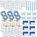48 Pcs Something Blue Crew Gift Bulk for Bridesmaid Blue Hair Scrunchies Proposal 16 Oz Glass Cup Makeup Bag Butterfly Clips Card Envelope Pen for Bachelorette Bridal Shower Decorations