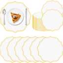 120 Pcs White Round Paper Placemats 13.5 Inch Disposable Paper Placemats with Wavy Gold Edged Elegant Scalloped Decorative Table Mat for Wedding Party Baby Shower Banquet Holiday Dining Table Decor