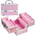FRENESSA Makeup Train Case Portable Makeup Case Organizer Cosmetic Box Make Up Box Makeup Organizer Cosmetic Storage Cases with Locking Nail Kit Organizer Travel Case Mermaid Pink