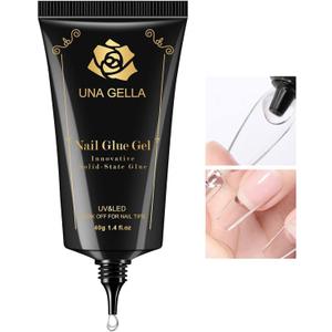 UNA GELLA Gel Nail Glue, Solid Nails Gl ue Gel 40g Lamp Curing Needed Soak Off G LUE Strong Nail G LUE G el for Acrylic Fake Nails Tips Extension Press On Nails for Gelly Tips