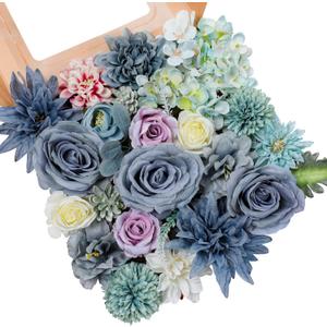 AmyHomie Blue Artificial Flowers Combo Silk Mix Peony Rose Hydrangea Fake Flowers w/Stem for DIY Wedding Bouquets Centerpieces Arrangements Table Decor Party Bridal Baby Shower Home Decorations