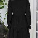 PRETTYGARDEN Women's Spring 2025 Long Puff Sleeve Mini Dress Hollow Out Lace V Neck A Line Ruffle Casual Party Dresses (Black)