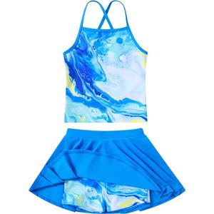 Girls Tankini Swimsuit Mermaid Bathing Suits Criss-Cross Strap Adjustable Summer Beach Two Piece Swimwear, Size 11 T