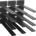 12 Pack - 10 inch Black Hidden L Shelf Bracket (1/5 Inch Thicked) Iron Floating Shelf Brackets Rustic Industrial Metal Brackets for Shelf Support