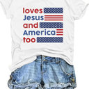 American Flag Shirts Women 4th of July Shirt Loves Jesus and America Too Tshirt Patriotic Short Sleeve Tops,L