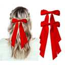 Red Hair Bows for Women - 2Pcs Silkly Satin Hair Ribbon Bow with Metal Clips Hair Accessories for Girls