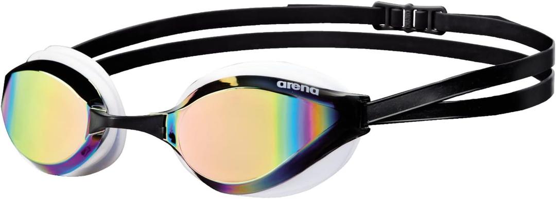 ARENA Unisex Python Racing Swim Goggles for Men and Women Anti-Fog No Leak Max Comfort Dual Strap, Mirror/Non-Mirror Lens (Copper/White)