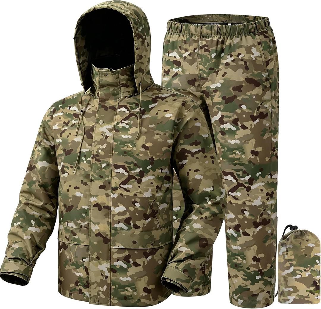 Fousam Rain Suit, Rain Gear for Men Waterproof, Camo Rain Jacket, Lightweight Rain Coat for Fishing, Hunting, Motorcycling, Hiking, Traveling, M