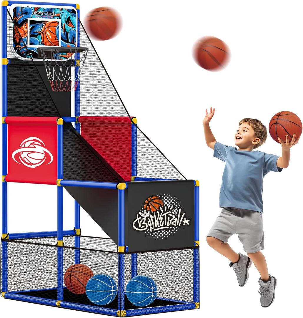 Adjustable Basketball Hoop for Kids Toddler Ages 3-8, SideMount & TopMount, Indoor Outdoor Carnival Games Competitions, Gift Boys & Girls Beg for, Rain or Shine, The Game Never Stops