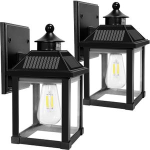 Solar Wall Lights Outdoor, Dusk to Dawn Solar Sconces, Motion Sensor Porch Lights Waterproof with 3 Lighting Modes, Exterior Wall Lantern Outside for Patio Garage Entryway Garden Shed