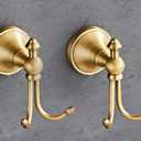 NSCMQSL Vintage Style Wall Mounted Towel Hooks Antique Brass Bathroom Robe Coat Hanger with Brushed Double Hooks,2PACK