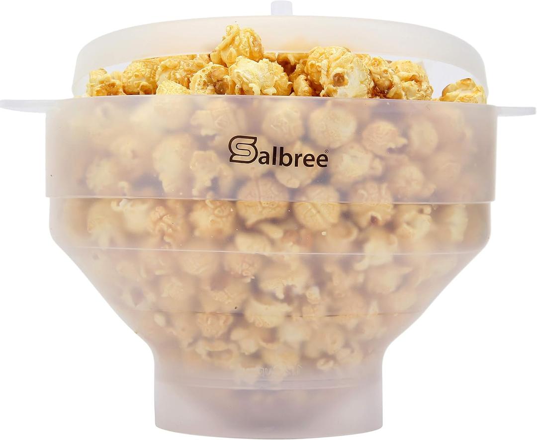 The Original Salbree Collapsible Silicone Microwave Popcorn Popper Maker Machine, Microwavable Bowl Holds 16 Cups, Uses Hot Air and Oil Always Optional - Transparent 