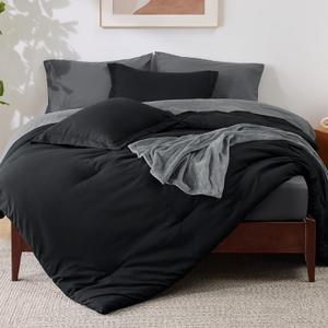 Bedsure Queen Comforter Set Black, 8 Pieces Prewashed Queen Size Bed in a Bag with Soft Fleece Bed Blanket, Down Alternative Bedding Set for All Seasons, Sheets, Pillowcase