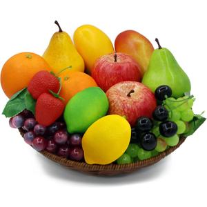 Artificial Fruits Set 17Pcs Fake Fruit Props Plastic Fruit Decoration Lifelike Simulation Fruits Dinner Table Craft for Home Christmas Decor Fake Apples Strawberry Grapes Orange Mango