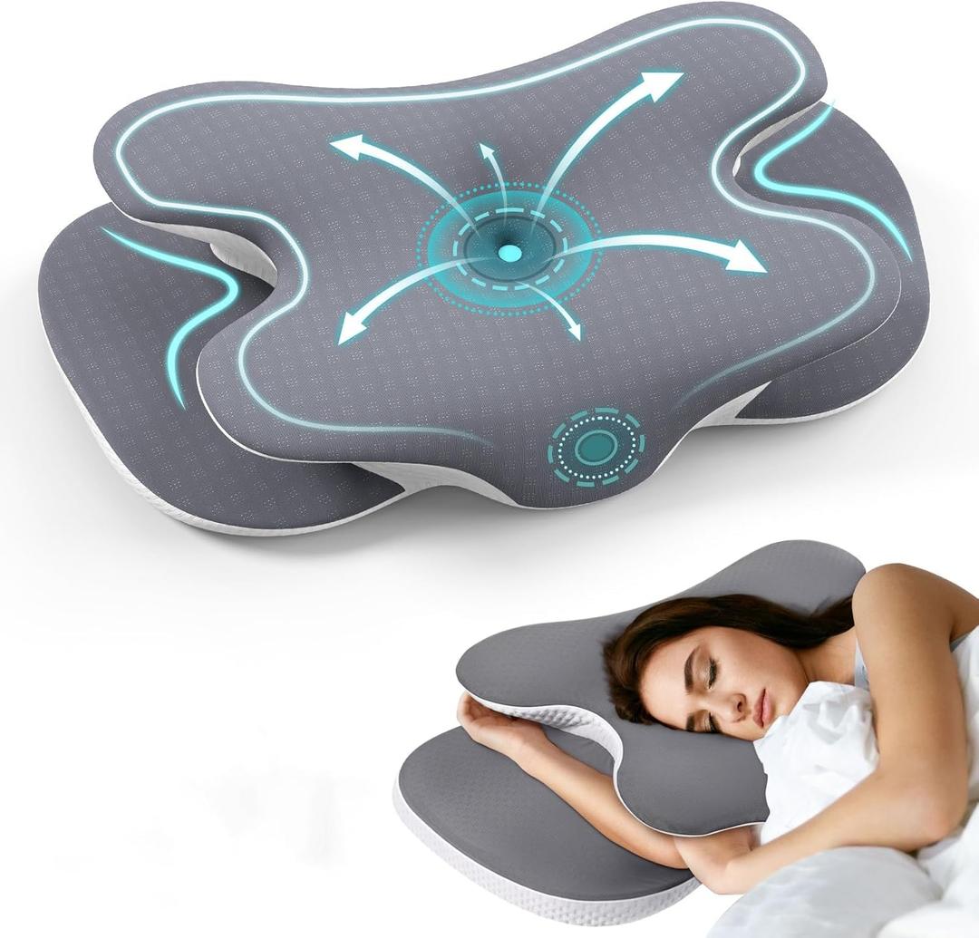 A-Pce Cervical Neck Pillow, Ergonomic Memory Foam Pillows for Neck Pain Relief with Breathable Pillowcase, Adjustable Contour Neck Support Pillow for Side Back Stomach Sleepers, Odorless