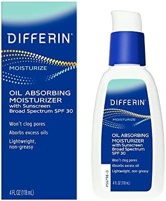 Differin Oil Absorbing Moisturizer with SPF 30, Sunscreen for Face by the makers of Differin Gel, Gentle Skin Care for Acne Prone Sensitive Skin, 4 oz BBD - 2027/04)