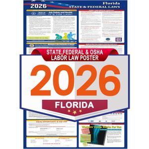 2026 Florida State and Federal Labor Laws Poster,OSHA Workplace Compliant,English Employment Poster,All in One Required Compliance Posting 17" x 40"