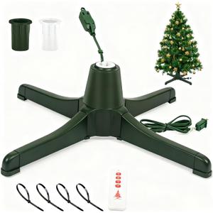 getlstub Rotating Christmas Tree Stand, Upgraded 6-Hour Timer Remote Control, 360 Christmas Tree Spinning Base for up to 7.5FT 80lbs Artificial Tree, 3 Trunk Diameter Setting