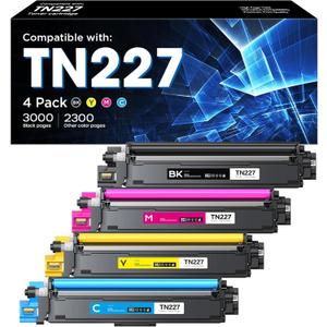 TN227 Toner Cartridge High Yield 4 Pack Compatible for Brother TN 227 TN-227 TN-227BK/C/M/Y TN223 Work for MFC-L3770CDW HL-L3270CDW MFC-L3710CDW HL-L3210CW HL-L3230CDW HL-L3290CDW Printer (BK/M/K/Y)