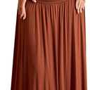 URYIAO Off The Shoulder Maxi Dress for Women Summer Ruched Bodycon Pleated Flowy Formal Wedding Guest Long Dresses (Brown, S)