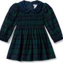 Amazon Essentials x Sofia Grainge Toddlers and Baby Girls' Long Sleeve Flannel Dress (3T, Dark Emerald Green Deep Blue Plaid)