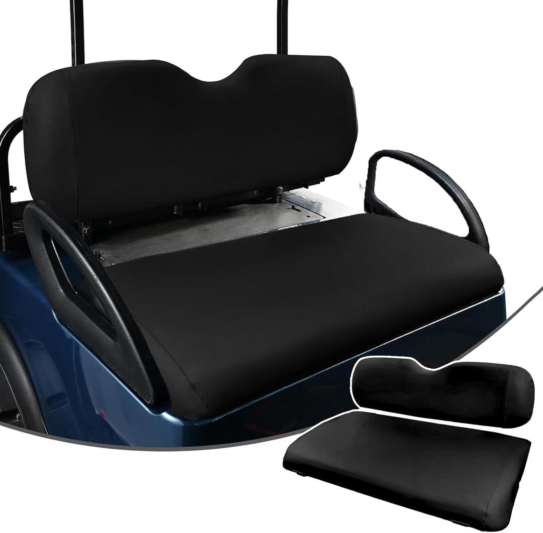 Golf Cart Seat for Club Car Precedent/DS/EZGO-TXT OEM Standard Front Seat Cushion, Waterproof Leather Fabric Replacement Accessories Stapler Required Install(Black)