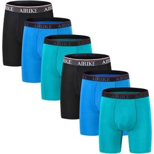 AIRIKE Boxer Briefs Men Pack Long Leg Soft Black Underwear Big Size and Tall Underpants (L)