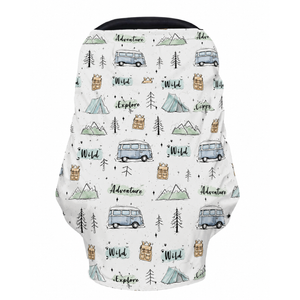 Watercolor Lake Camping Fishing Baby Car Seats Covers Vintage Camp Trees Boats Fishes Multi-Use Cover Carseats Canopy Wild Outdoor Adventure Infant Carseats Cover for Baby Boys Girls Shower Gifts