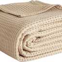 100% Cotton Waffle Weave Blanket Twin Size, Soft Lightweight Breathable Cozy Blankets for Bed Couch Home Dcor All-Season Use (Beige, 66"x90")