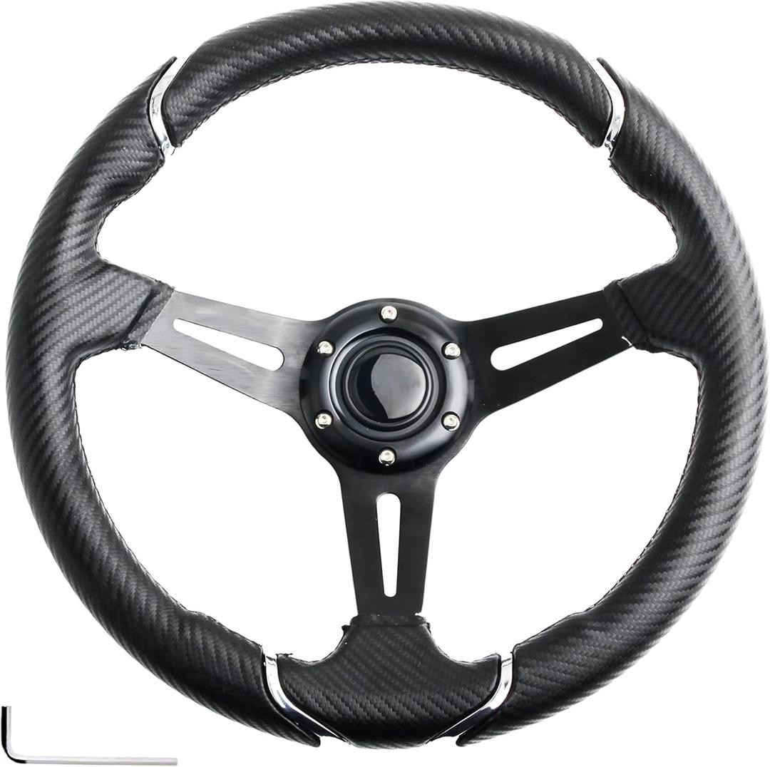 14" Carbon Fiber Golf Cart Steering Wheel for Yamaha EZGO RXV & TXT,Club Car DS and Precedent Steering Wheel Fit Most Golf Carts (HR001-26C)